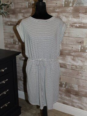 NWT Black White Striped Dress Drawstring Waist Activewear Resort Wear Preppy